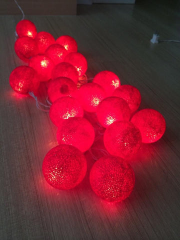 1 Set of 20 LED Red 5cm Cotton Ball Battery Powered String Lights Christmas Gift Home Wedding Party Bedroom Decoration Outdoor Indoor Table Centrepiece - RnR Galore