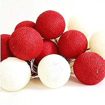 1 Set of 20 LED Red White 5cm Cotton Ball Battery String Lights Christmas Gift Home Wedding Party Bedroom Decoration Outdoor Indoor Table Centrepiece - RnR Galore