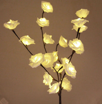 1 Set of 50cm H 20 LED White Rose Tree Branch Stem Fairy Light Wedding Event Party Function Table Vase Centrepiece Decoration - RnR Galore