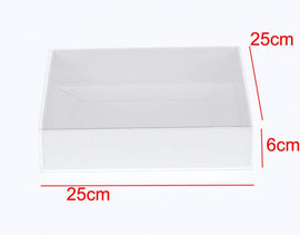 10 Pack of White Card Box - Clear Slide On Lid - 25 x 25 x 6cm - Large Beauty Product Gift Giving Hamper Tray Merch Fashion Cake Sweets Xmas - RnR Galore