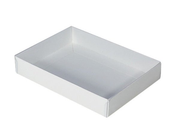 10 Pack of White Card Box - Clear Slide On Lid - 25 x 25 x 6cm - Large Beauty Product Gift Giving Hamper Tray Merch Fashion Cake Sweets Xmas - RnR Galore