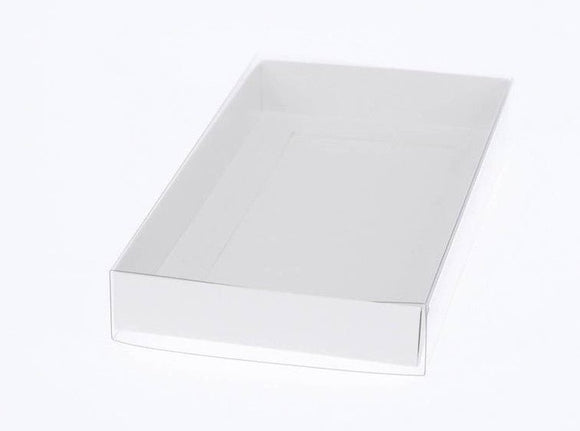 10 Pack of White Card Box - Clear Slide On Lid - 30 x 20 x 8cm - Large Beauty Product Gift Giving Hamper Tray Merch Fashion Cake Sweets Xmas - RnR Galore