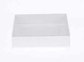 10 Pack of White Card Box - Clear Slide On Lid - 30 x 20 x 8cm - Large Beauty Product Gift Giving Hamper Tray Merch Fashion Cake Sweets Xmas - RnR Galore