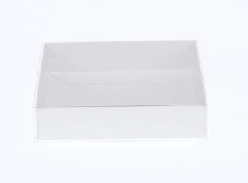 10 Pack of White Card Box - Clear Slide On Lid - 30 x 20 x 8cm - Large Beauty Product Gift Giving Hamper Tray Merch Fashion Cake Sweets Xmas - RnR Galore