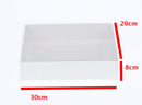 10 Pack of White Card Box - Clear Slide On Lid - 30 x 20 x 8cm - Large Beauty Product Gift Giving Hamper Tray Merch Fashion Cake Sweets Xmas - RnR Galore