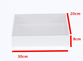 10 Pack of White Card Box - Clear Slide On Lid - 30 x 20 x 8cm - Large Beauty Product Gift Giving Hamper Tray Merch Fashion Cake Sweets Xmas - RnR Galore