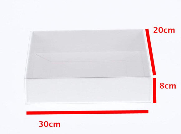 10 Pack of White Card Box - Clear Slide On Lid - 30 x 20 x 8cm - Large Beauty Product Gift Giving Hamper Tray Merch Fashion Cake Sweets Xmas - RnR Galore