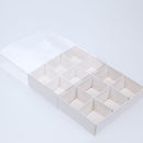 10 Pack of White Card Chocolate Sweet Soap Product Retail Gift Box - 12 bay 4x4x3cm Compartments - Clear Slide On Lid - 16x12x3cm - RnR Galore