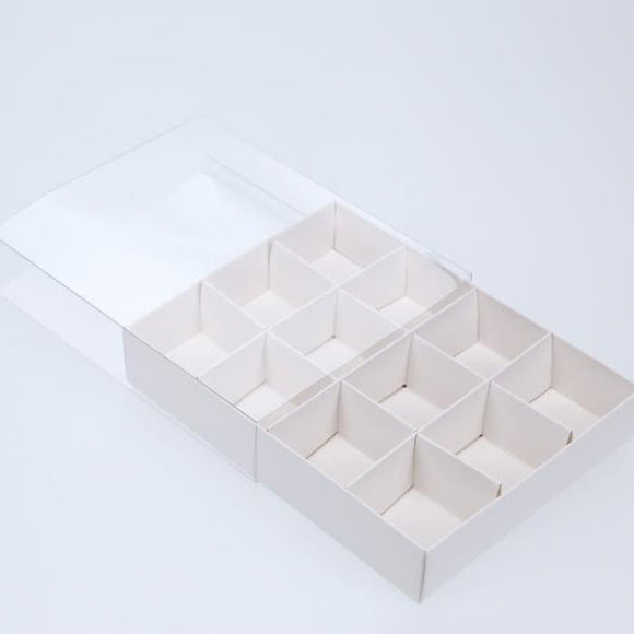 10 Pack of White Card Chocolate Sweet Soap Product Retail Gift Box - 12 bay 4x4x3cm Compartments - Clear Slide On Lid - 16x12x3cm - RnR Galore
