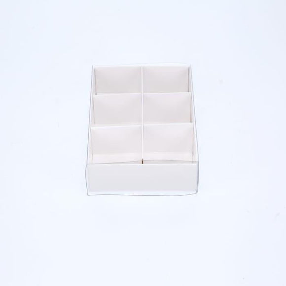 10 Pack of White Card Chocolate Sweet Soap Product Retail Gift Box - 6 Bay Compartments - Clear Slide On Lid - 12x8x3cm - RnR Galore