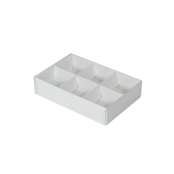 10 Pack of White Card Chocolate Sweet Soap Product Retail Gift Box - 6 Bay Compartments - Clear Slide On Lid - 12x8x3cm - RnR Galore