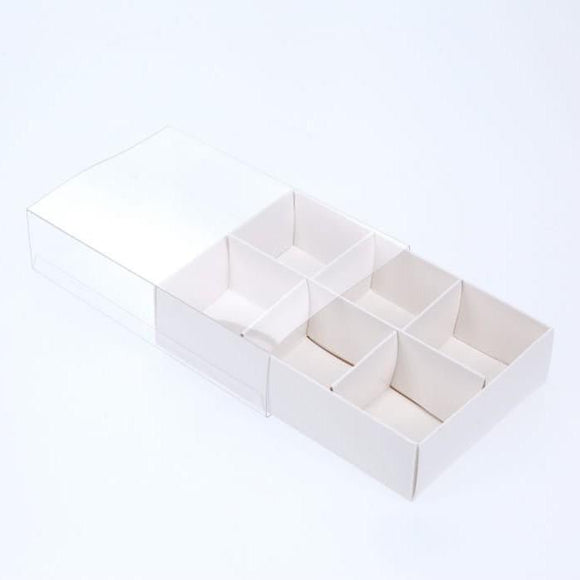 10 Pack of White Card Chocolate Sweet Soap Product Retail Gift Box - 6 Bay Compartments - Clear Slide On Lid - 12x8x3cm - RnR Galore