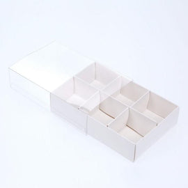 10 Pack of White Card Chocolate Sweet Soap Product Retail Gift Box - 6 Bay Compartments - Clear Slide On Lid - 12x8x3cm - RnR Galore