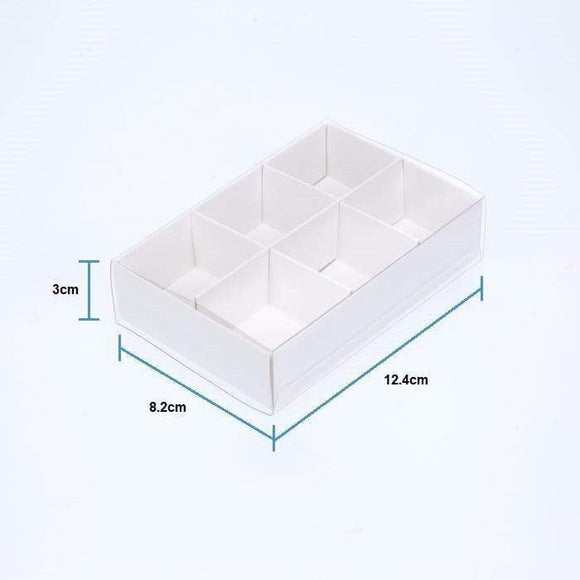 10 Pack of White Card Chocolate Sweet Soap Product Retail Gift Box - 6 Bay Compartments - Clear Slide On Lid - 12x8x3cm - RnR Galore