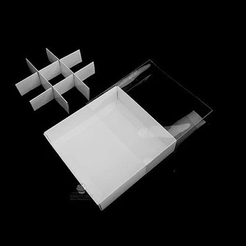 10 Pack of White Card Chocolate Sweet Soap Product Retail Gift Box - 9 bay 4x4x3cm Compartments - Clear Slide On Lid - 12x12x3cm - RnR Galore