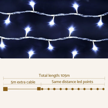 100M Christmas Lights String Fairy Light 500 LED Cool White Jingle Jollys - RnR Galore