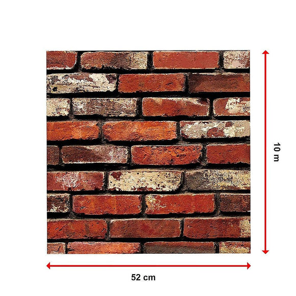 10m 3D Red Brick Print Theme Wallpaper - RnR Galore