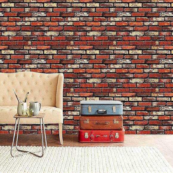 10m 3D Red Brick Print Theme Wallpaper - RnR Galore