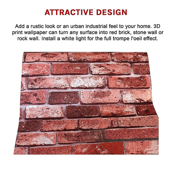 10m 3D Red Brick Print Theme Wallpaper - RnR Galore