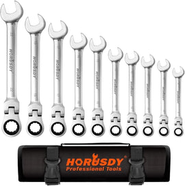 10Pc Flexible Head Ratchet Spanner Set Metric Wrench CRV With Carry Pouch 8 - 22MM - RnR Galore