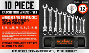 10Pc Flexible Head Ratchet Spanner Set Metric Wrench CRV With Carry Pouch 8 - 22MM - RnR Galore