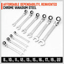 10Pc Flexible Head Ratchet Spanner Set Metric Wrench CRV With Carry Pouch 8 - 22MM - RnR Galore