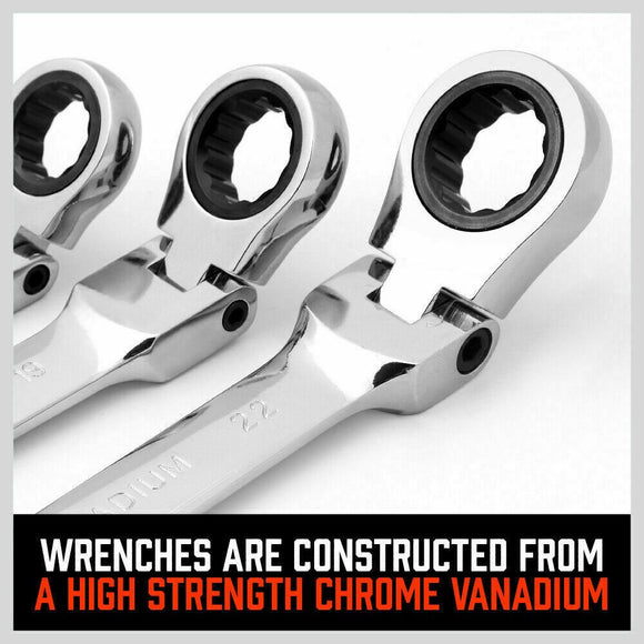 10Pc Flexible Head Ratchet Spanner Set Metric Wrench CRV With Carry Pouch 8 - 22MM - RnR Galore