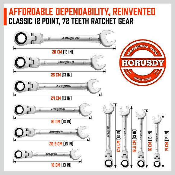10Pc Flexible Head Ratchet Spanner Set Metric Wrench CRV With Carry Pouch 8 - 22MM - RnR Galore
