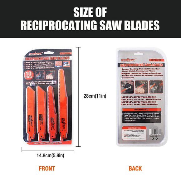 10Pc Reciprocating Saw Blades Set For Wood Metal Timber Demolition Cutting Tool - RnR Galore