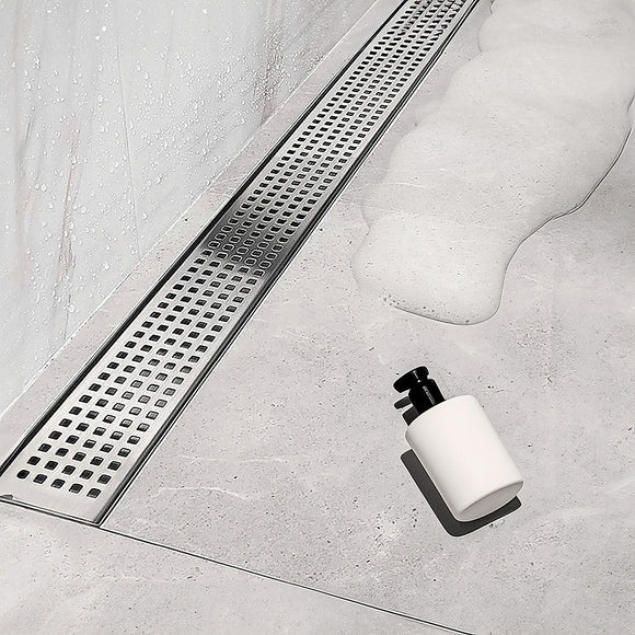 1200mm Bathroom Shower Stainless Steel Grate Drain w/Centre outlet Floor Waste Square Pattern - RnR Galore