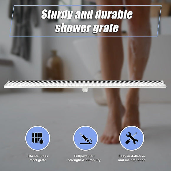 1200mm Bathroom Shower Stainless Steel Grate Drain w/Centre outlet Floor Waste Square Pattern - RnR Galore