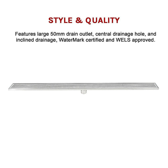1200mm Bathroom Shower Stainless Steel Grate Drain w/Centre outlet Floor Waste Square Pattern - RnR Galore