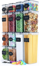 14 Pieces Airtight Food Storage and BPA Free Plastic with Easy Lock Black Lids Labels for Kitchen - RnR Galore