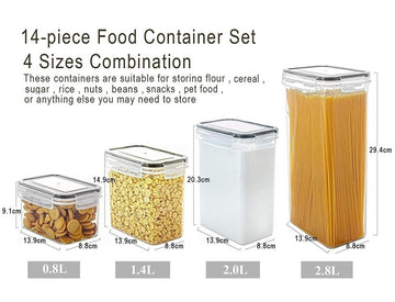14 Pieces Airtight Food Storage and BPA Free Plastic with Easy Lock Black Lids Labels for Kitchen - RnR Galore