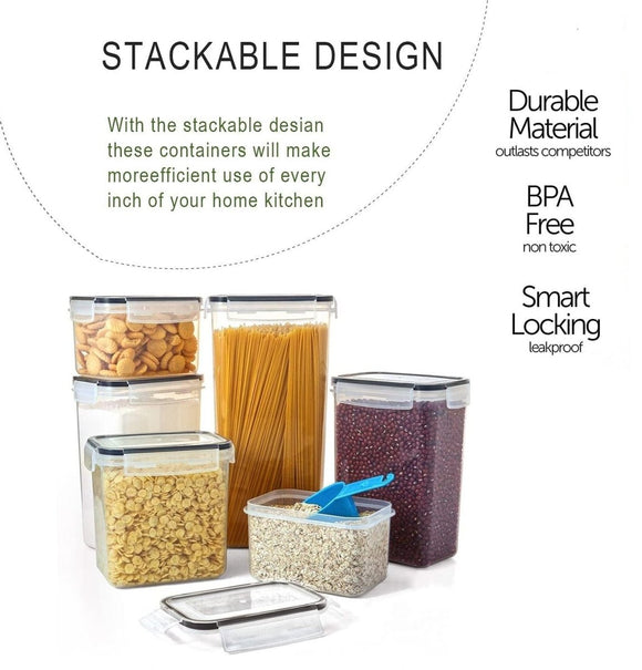 14 Pieces Airtight Food Storage and BPA Free Plastic with Easy Lock Black Lids Labels for Kitchen - RnR Galore