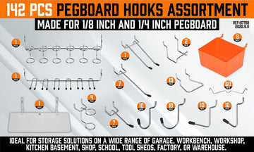 142Pc Pegboard Hooks Set Peg board Hanger Assortment Storage Trays Organizer Bin - RnR Galore