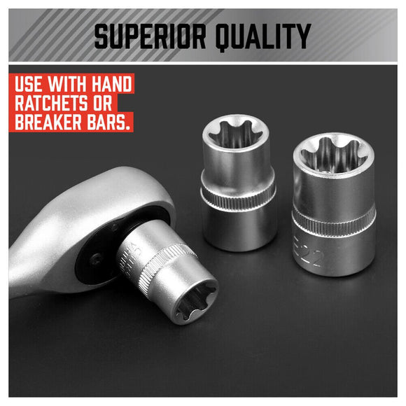 14Pc E Torx Socket Set Female Start Bit External Hex Torque E4 - E24 With Case - RnR Galore