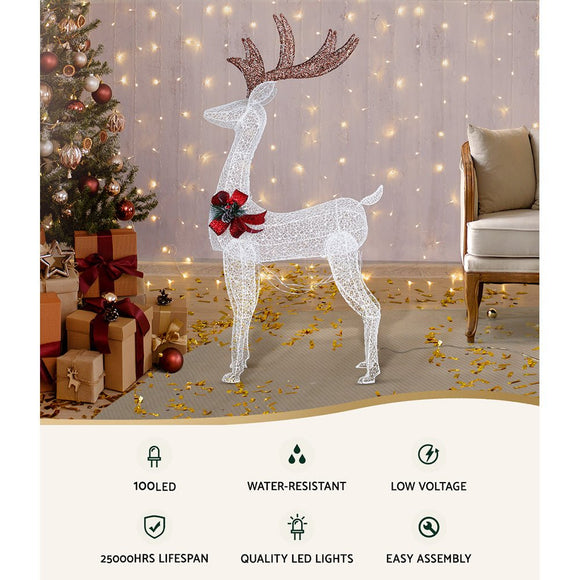 1.5M Christmas Lights Reindeer 100 LED Decorations Jingle Jollys - RnR Galore