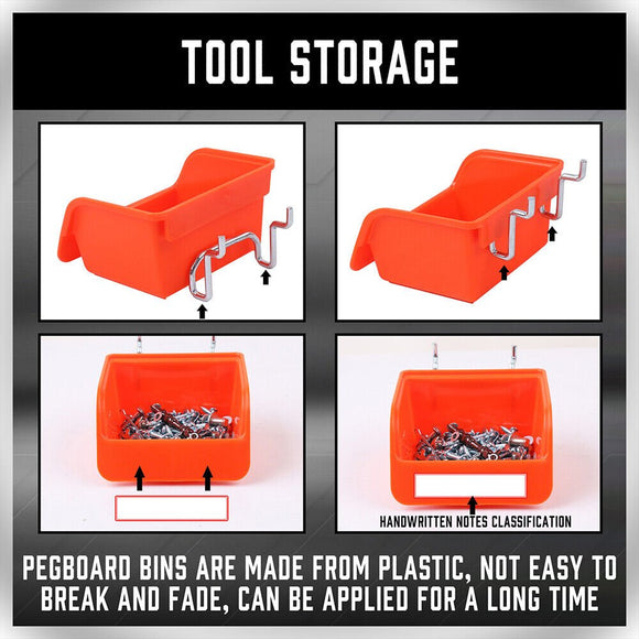 16Pc Pegboard Bins Peg Board Parts Storage With Steel Hooks Tools Organiser Tray - RnR Galore