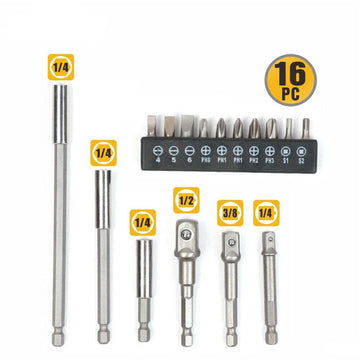 16Pc Socket Bit Adaptor Set Power Drill Nut Driver Extension Screwdriver Bits - RnR Galore