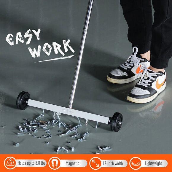 17inch Telescoping Magnetic Sweeper Magnet Broom Rolling Pick Up 8.8Lbs Portable - RnR Galore
