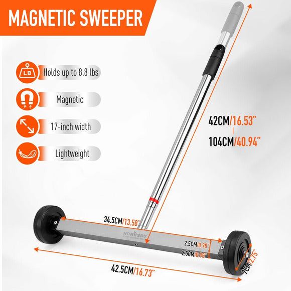 17inch Telescoping Magnetic Sweeper Magnet Broom Rolling Pick Up 8.8Lbs Portable - RnR Galore