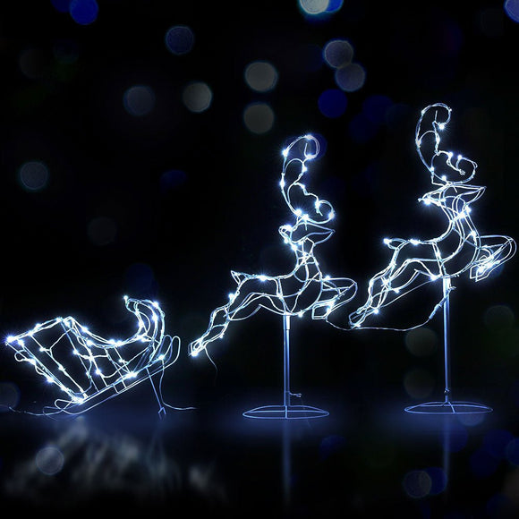 1X Christmas Lights Reindeer Sleigh 120 LED Decorations Jingle Jollys - RnR Galore