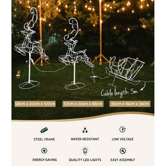 1X Christmas Lights Reindeer Sleigh 120 LED Decorations Jingle Jollys - RnR Galore