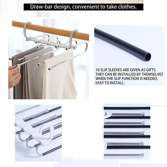 2 Pack Adjustable Multi - Layer 5 in 1 Pants Hanger for Wardrobe and Home Storage (White) - RnR Galore