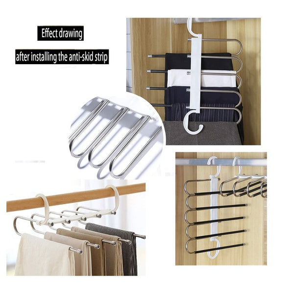 2 Pack Adjustable Multi - Layer 5 in 1 Pants Hanger for Wardrobe and Home Storage (White) - RnR Galore