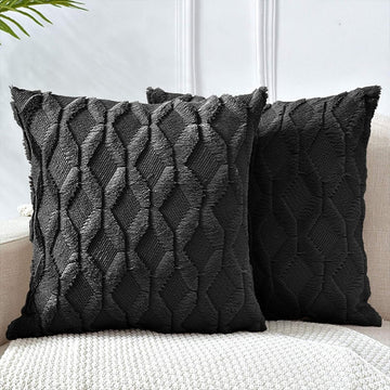 2 Pack Decorative Boho Throw Pillow Covers 45 x 45 cm (Black) - RnR Galore