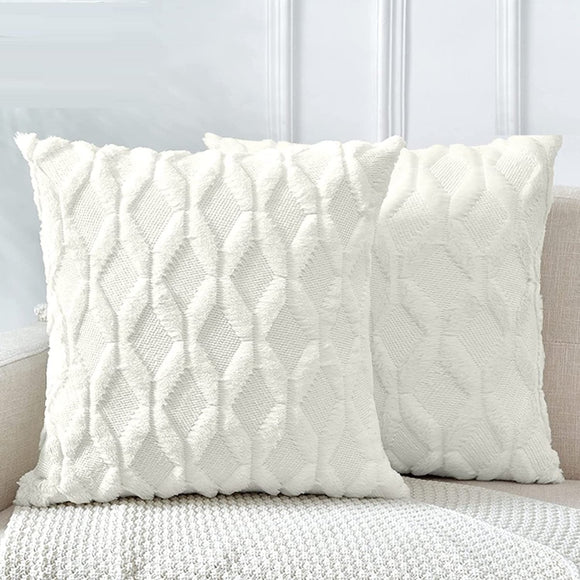 2 Pack Decorative Boho Throw Pillow Covers 45 x 45 cm (White) - RnR Galore