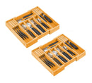 2 Pack Large Capacity Bamboo Expandable Drawer Organizer with Knife Block Holder for Home Kitchen Utensils - RnR Galore