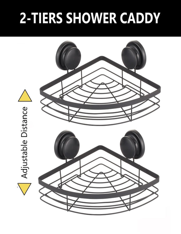 2 Pack Round Corner Shower Caddy Shelf Basket Rack with Premium Vacuum Suction Cup No - Drilling for Bathroom and Kitchen - RnR Galore